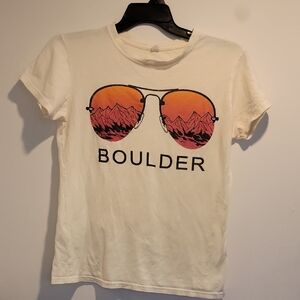 White Graphic Tee with Sunglasses Design
